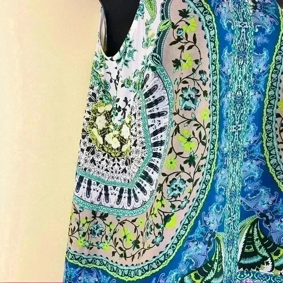 Etcetera Mandala Blue Floral Sleeveless Wrap Open Back Scoop Neck Top - Picture 5 of 10